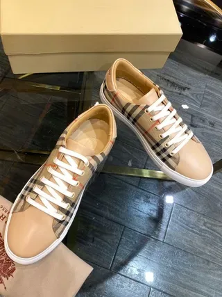 Burberry Check Pattern Tan Leather Toe Lifestyle Sneakers 5