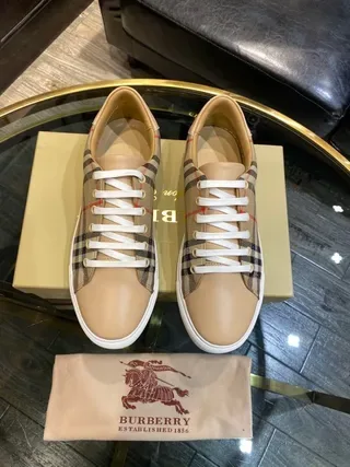 Burberry Check Pattern Tan Leather Toe Lifestyle Sneakers 6