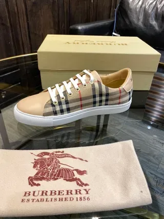 Burberry Check Pattern Tan Leather Toe Lifestyle Sneakers 7