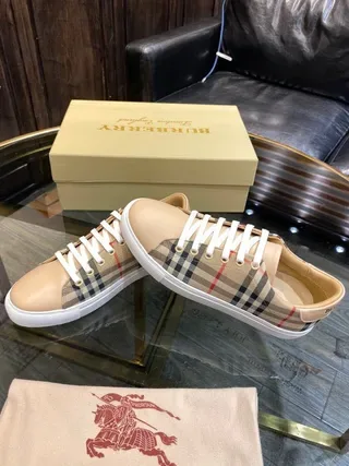 Burberry Check Pattern Tan Leather Toe Lifestyle Sneakers 8