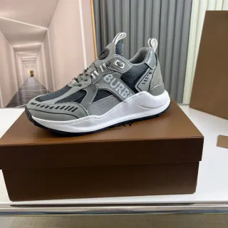 Burberry Gray White Layered Mesh And Synthetic Upper Oversized Side Logo Chunky Sneakers