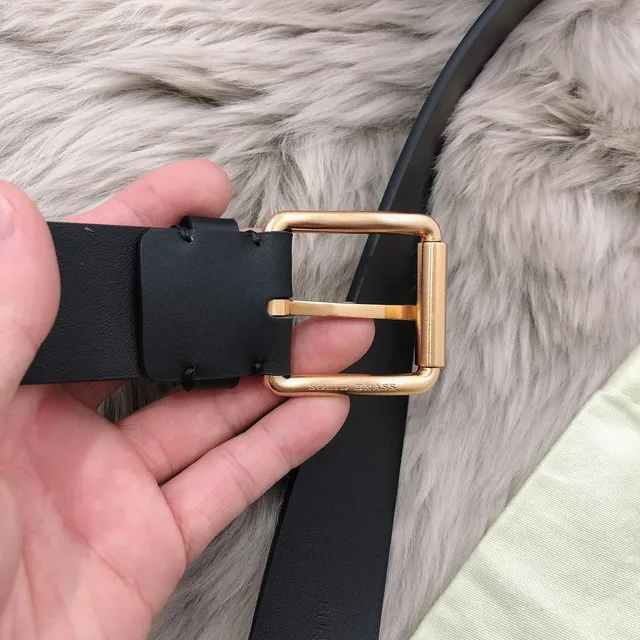 Burberry Knight Black Gold Matte Rectangular Buckle Leather Belt 4