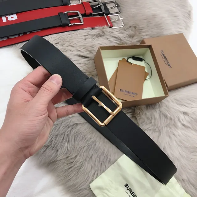 Burberry Knight Black Gold Matte Rectangular Buckle Leather Belt 6