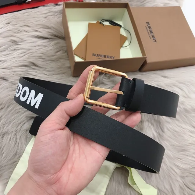 Burberry Knight Black Gold Matte Rectangular Buckle Leather Belt 8