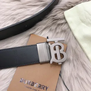 Burberry Knight Black Silver Smooth TB Monogram Buckle Leather Belt