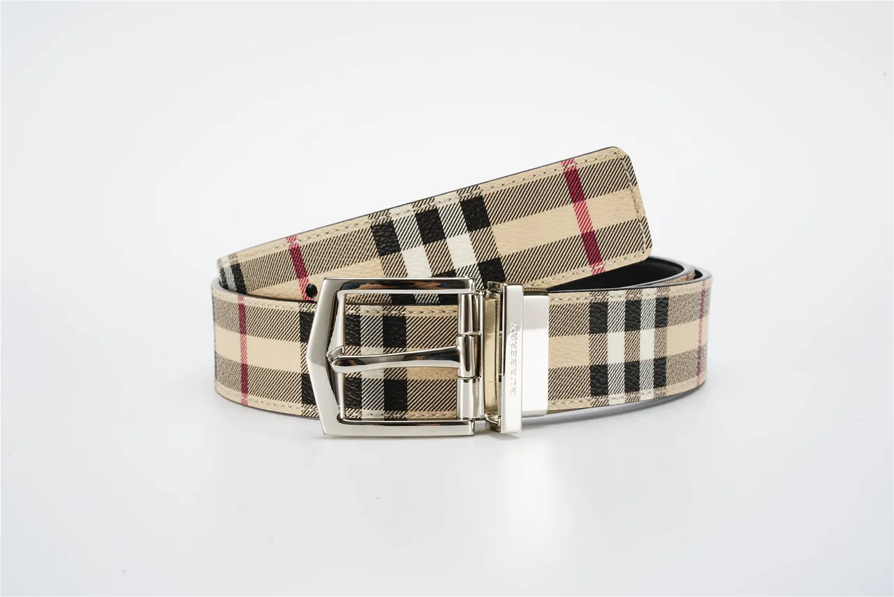 Burberry Knight Check Canvas and Leather Belt 4