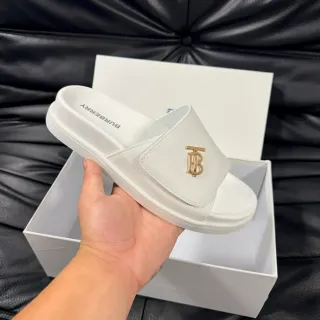 Burberry Knight White Leather Slide Slippers