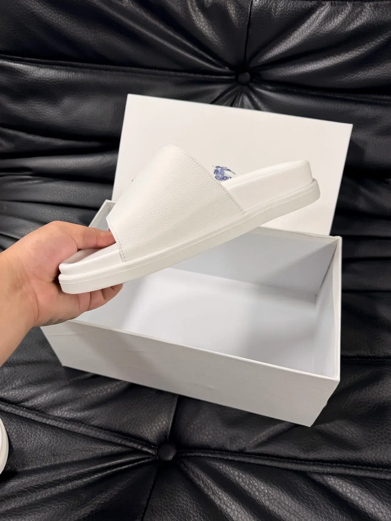 Burberry Knight White Leather Slide Slippers 3