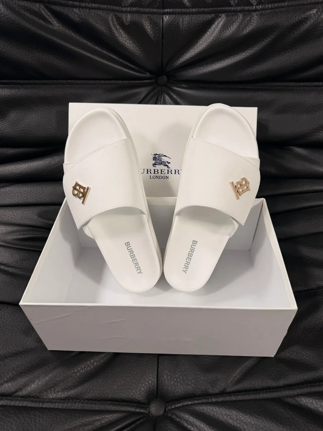 Burberry Knight White Leather Slide Slippers 4