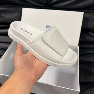 Burberry Knight White Leather-Textured Logo Strap Slippers