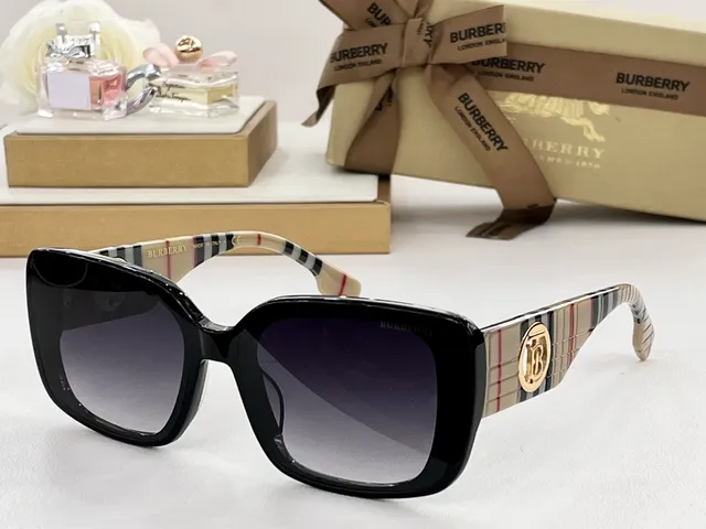 Burberry Lola Black Beige Oversized Rectangular Frame Acetate Front Sunglasses 6