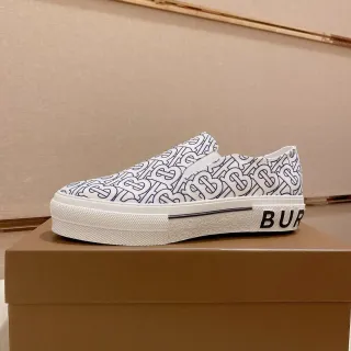 Burberry Lola White Blue Monogram-Printed Canvas Slip-On Lifestyle Sneakers