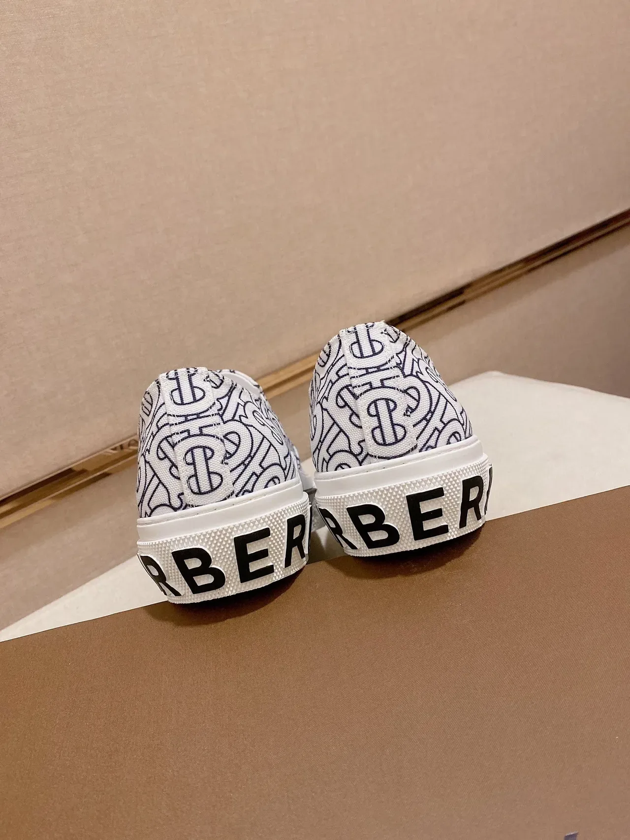Burberry Lola White Blue Monogram-Printed Canvas Slip-On Lifestyle Sneakers 3