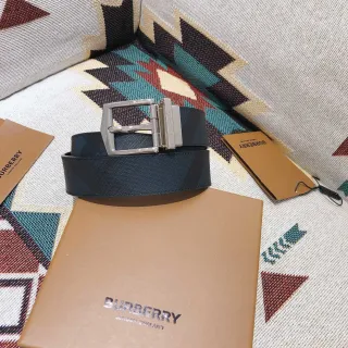 Burberry দ্বিমুখী বেল্ট কালো সিলভার বোনা কাপড় চামড়ার বেল্ট