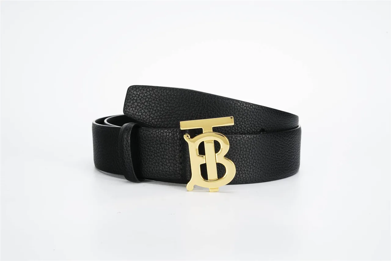 Burberry TB Ceinture Noir Cuir grainé Doré Monogramme Boucle Ceinture Cuir 4