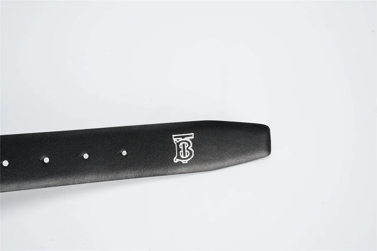 Burberry TB Ceinture Noir Cuir grainé Doré Monogramme Boucle Ceinture Cuir 6