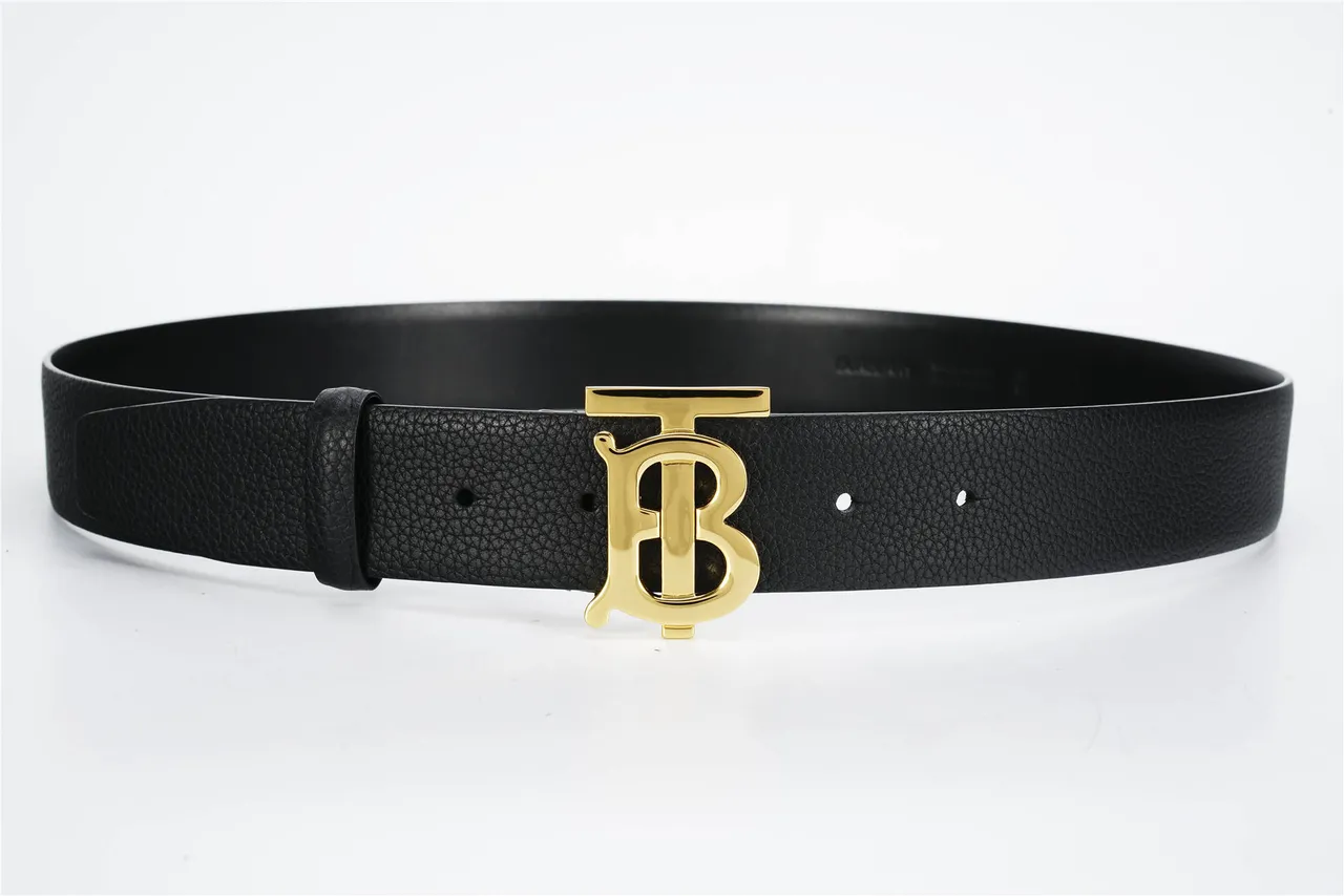 Burberry TB Ceinture Noir Cuir grainé Doré Monogramme Boucle Ceinture Cuir 8