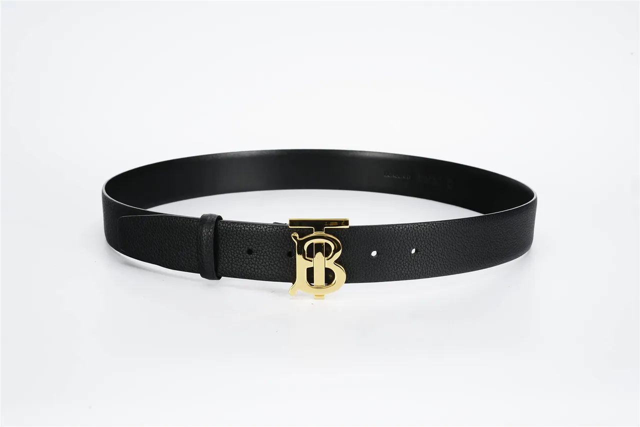Burberry TB Ceinture Noir Cuir grainé Doré Monogramme Boucle Ceinture Cuir 9