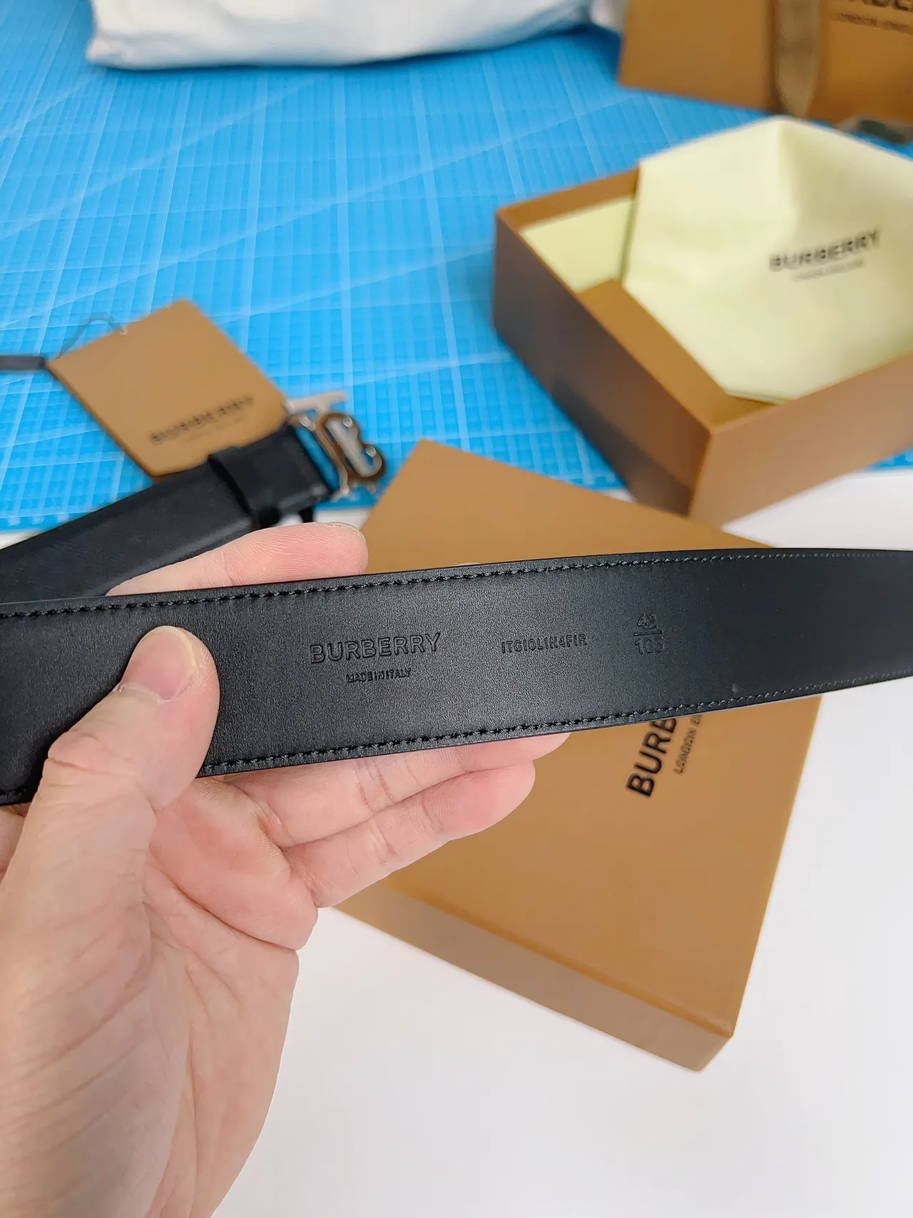 Burberry TB Belt Black Textured Leather Belt 6