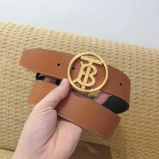 Burberry TB Belt Tan Leather Gold Monogram Buckle Leather Belt