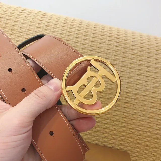 Burberry TB Ceinture Cuir Tan Boucle Monogramme Dorée Ceinture en Cuir 2