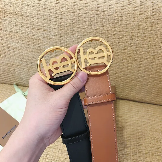 Burberry TB Ceinture Cuir Tan Boucle Monogramme Dorée Ceinture en Cuir 3