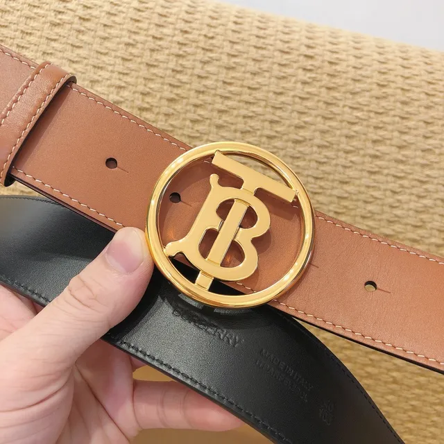 Burberry TB Ceinture Cuir Tan Boucle Monogramme Dorée Ceinture en Cuir 7
