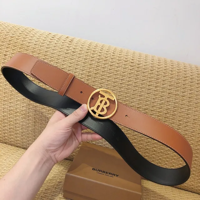 Burberry TB Ceinture Cuir Tan Boucle Monogramme Dorée Ceinture en Cuir 8