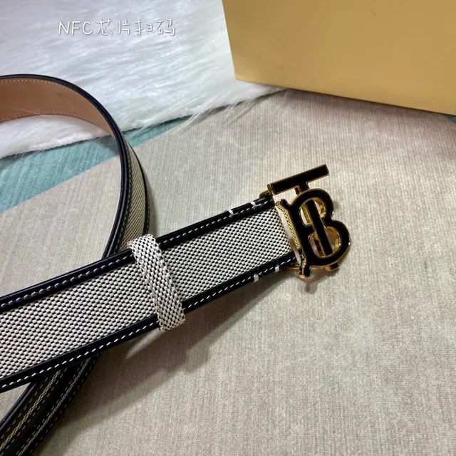 Burberry TB Monogram Ceinture Beige et Noir en Cuir Tressé 6