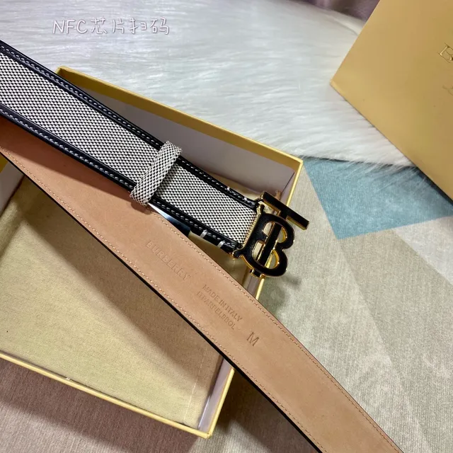 Burberry TB Monogram Ceinture Beige et Noir en Cuir Tressé 8