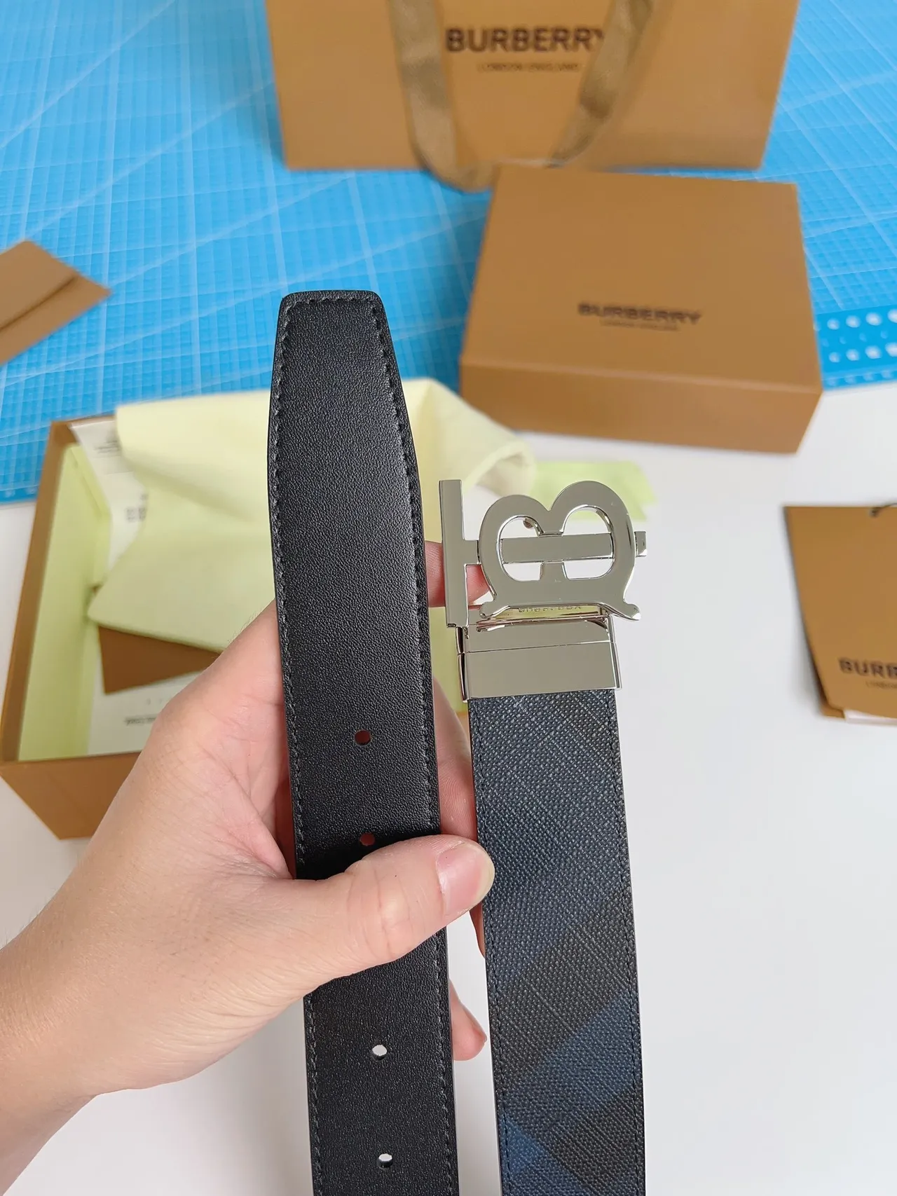 Burberry TB Monogram Check Leather Belt 3