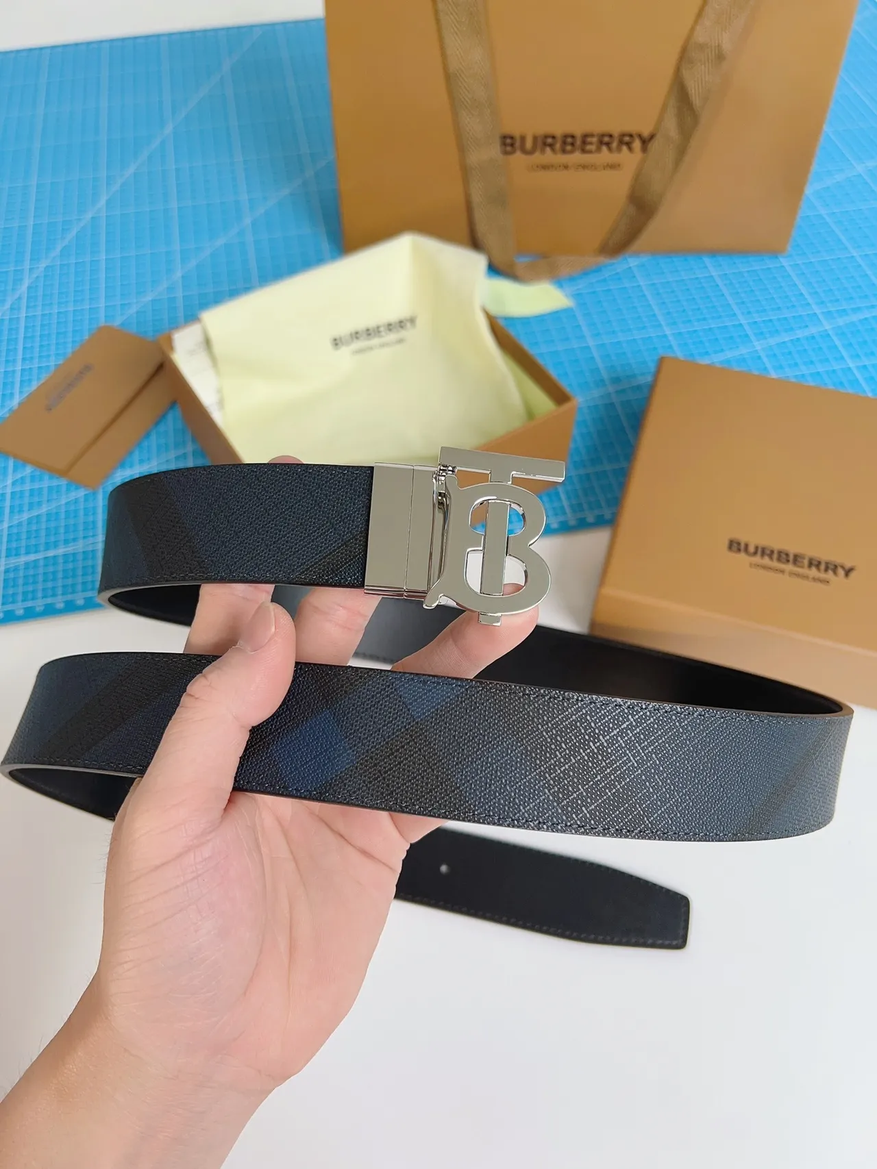 Burberry TB Monogram Check Leather Belt 4