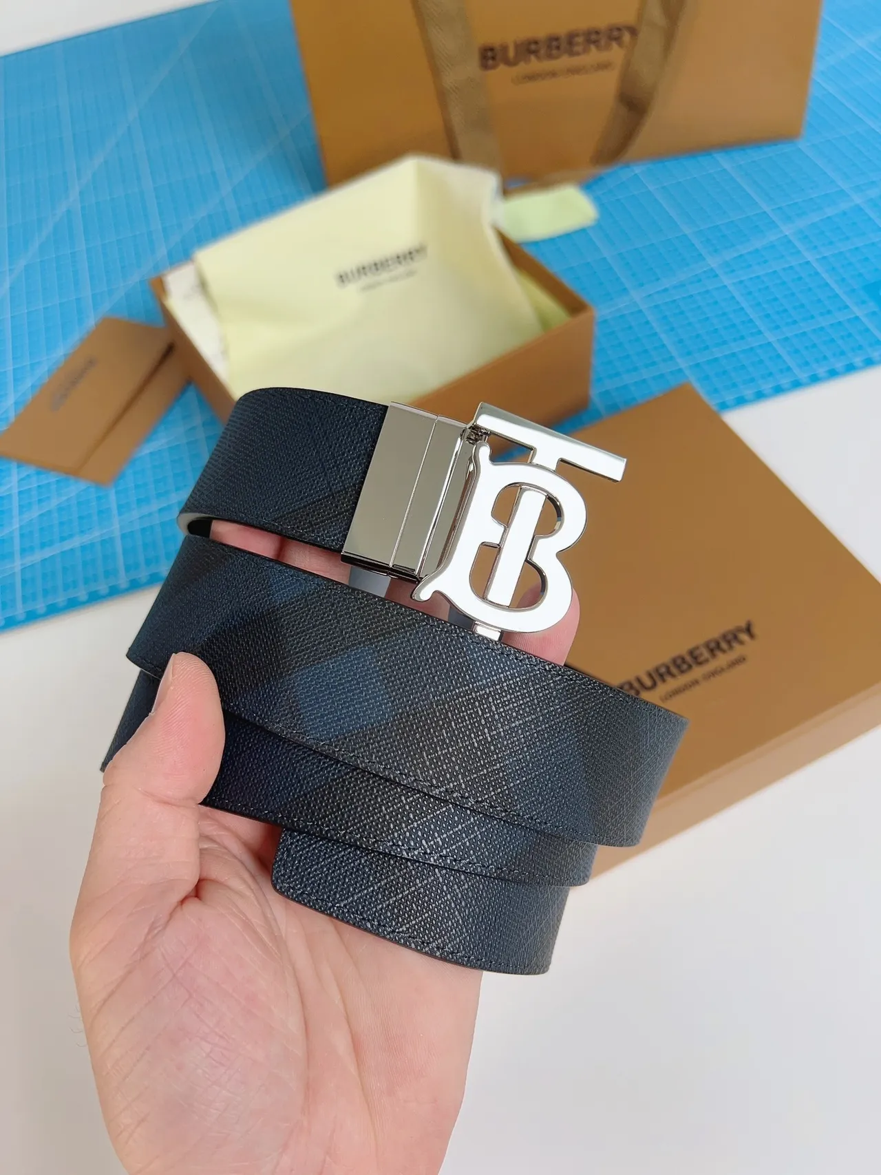 Burberry TB Monogram Check Leather Belt 6