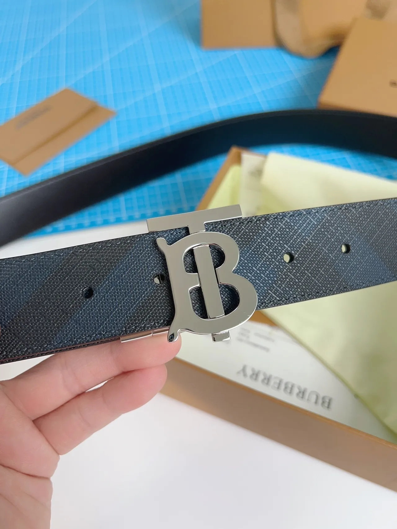 Burberry TB Monogram Check Leather Belt 9