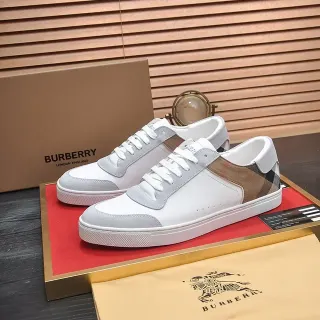 Burberry White Beige Leather Upper Gray Suede Overlays Lifestyle Sneakers
