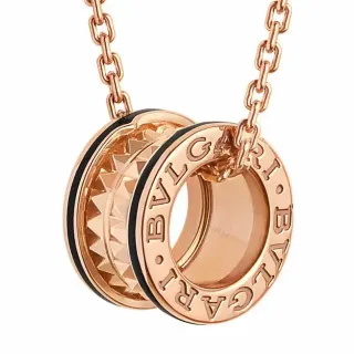 Bvlgari B.zero1 Double Ring Rose Gold and Black Enamel Necklace