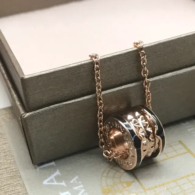 Bvlgari B.zero1 Colar Anel Duplo Ouro Rosa e Preto Esmaltado 2