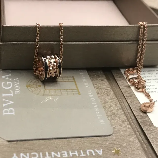 Bvlgari B.zero1 Colar Anel Duplo Ouro Rosa e Preto Esmaltado 3