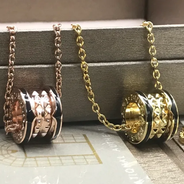 Bvlgari B.zero1 Colar Anel Duplo Ouro Rosa e Preto Esmaltado 8