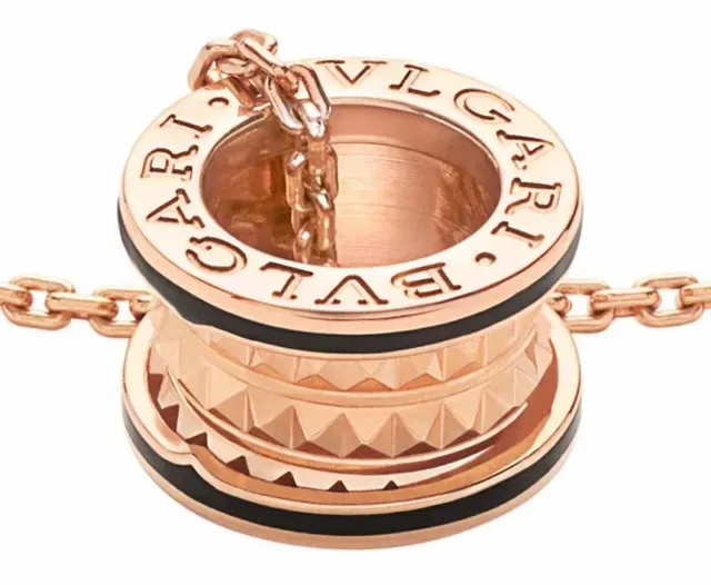 Bvlgari B.zero1 Colar Anel Duplo Ouro Rosa e Preto Esmaltado 9