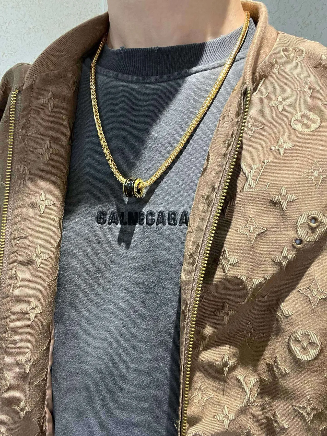 Bvlgari B.zero1 Collier chaîne de maillons de blé tressés noirs dorés en forme de baril avec pendentif 5