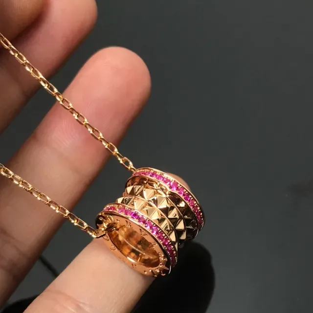 Collier Bvlgari B.zero1 Or Rose Pendentif Bague Empilée Gemmes Pavé 4