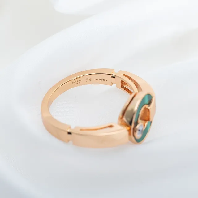 Bvlgari B.zero1 Rose Gold Malachite and Diamond Ring 2