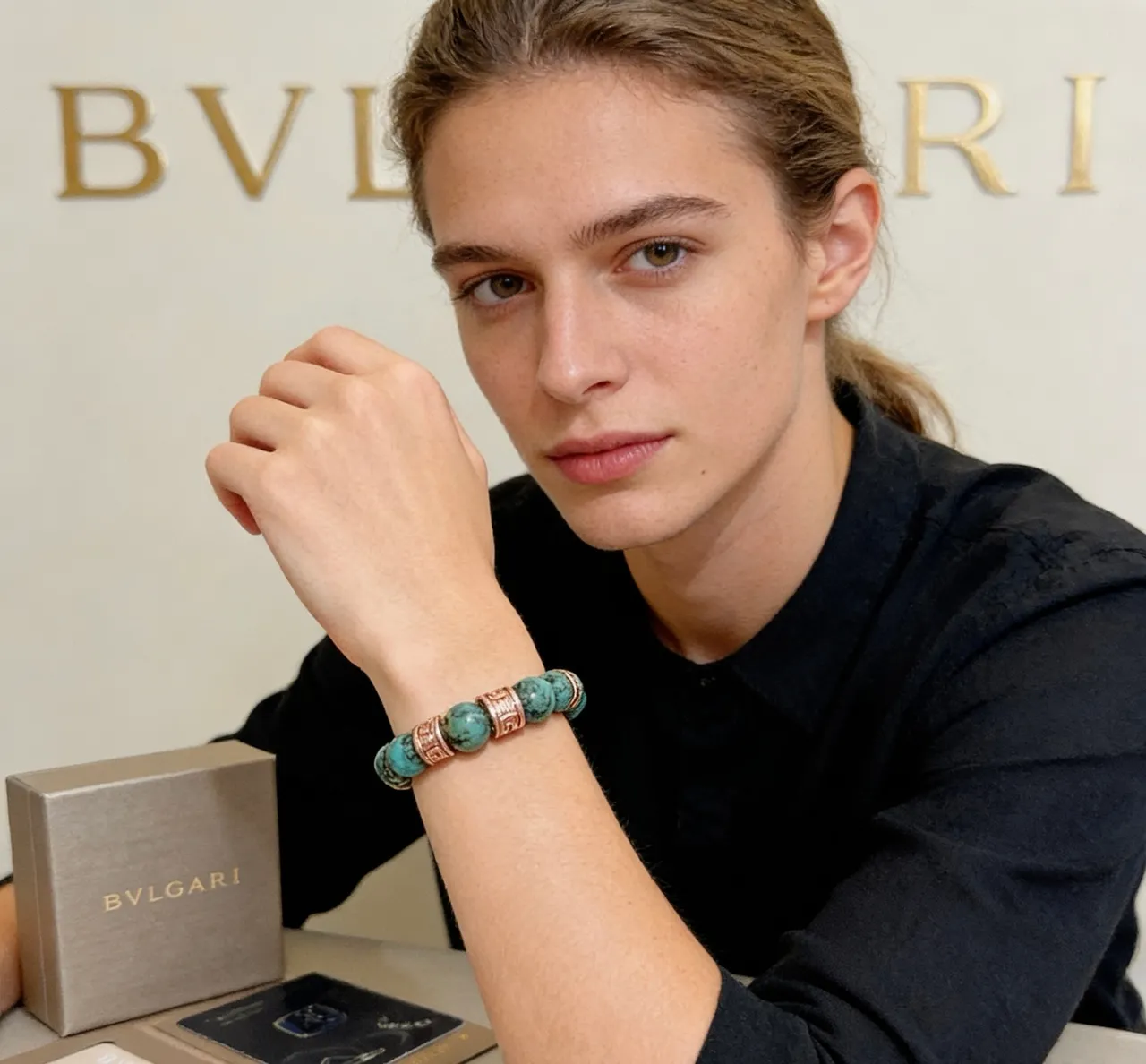 Bvlgari Bracelet Turquoise et Or Rose Perlé 8