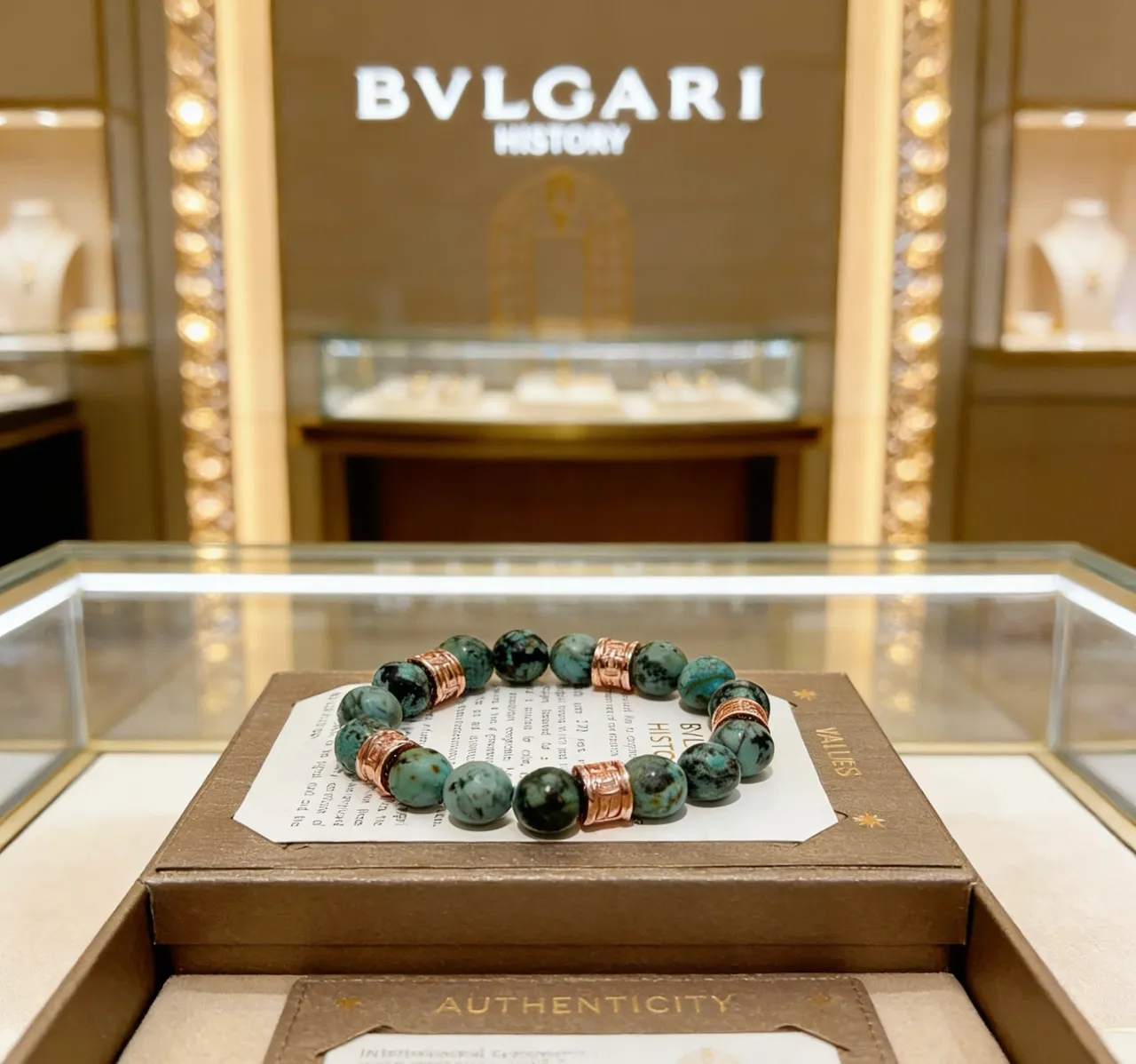 Bvlgari Bracelet Turquoise et Or Rose Perlé 9