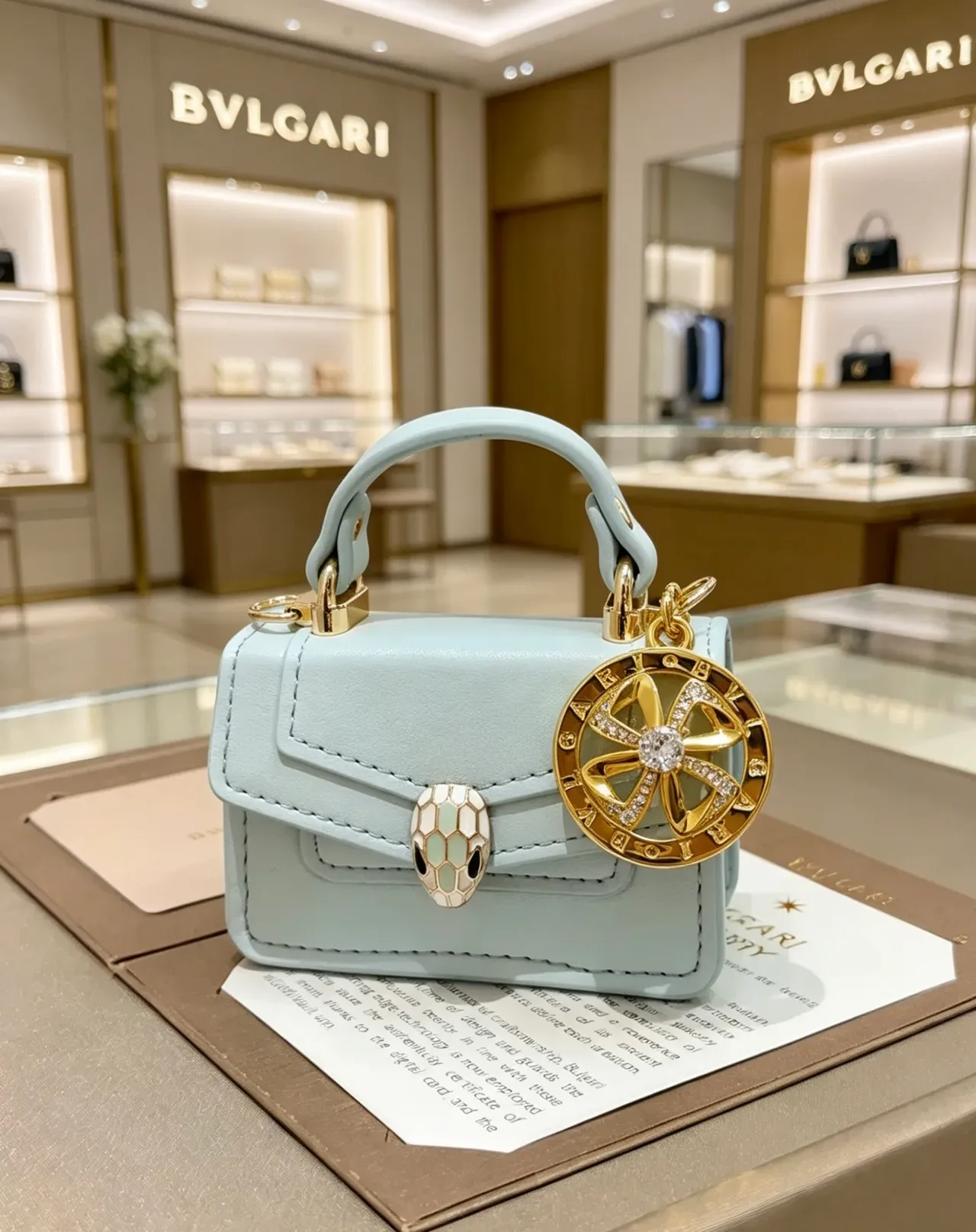 Bvlgari Bleu Doré Mini Sac Tote à Anse Supérieure et Fermeture à Rabat 2
