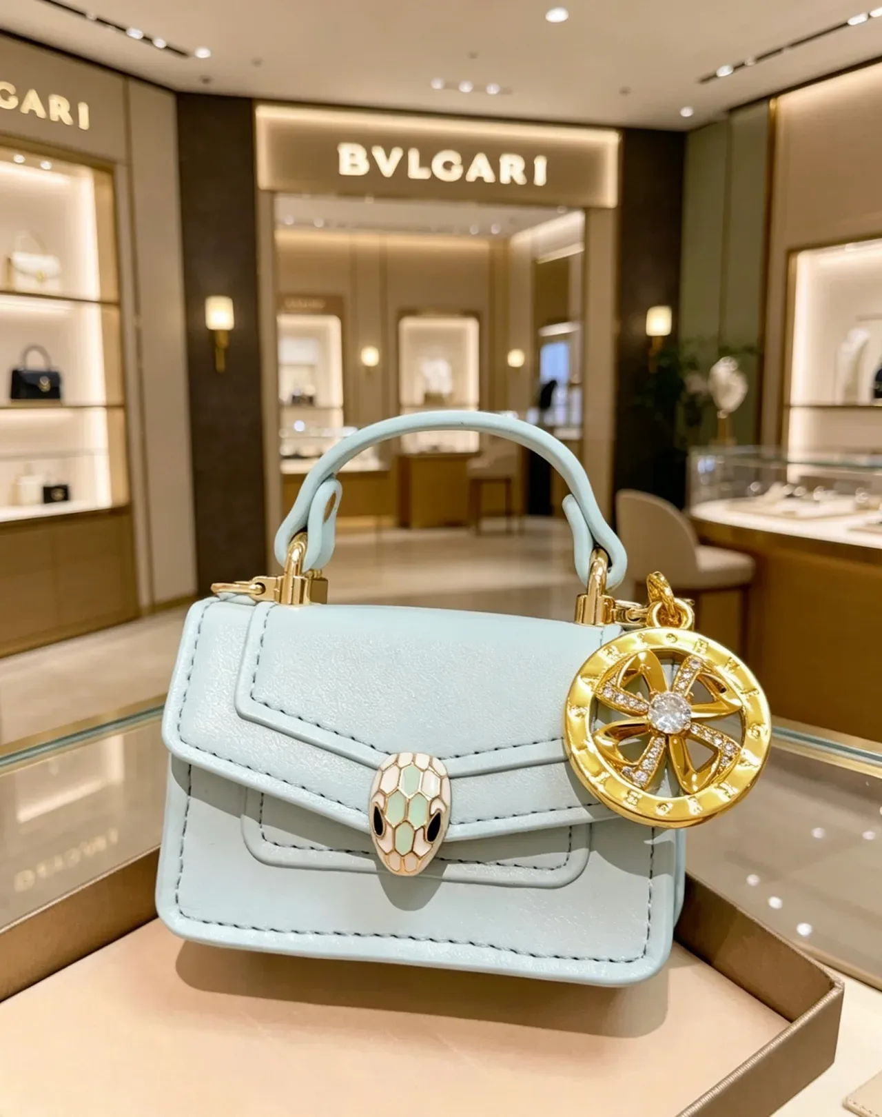 Bvlgari Bleu Doré Mini Sac Tote à Anse Supérieure et Fermeture à Rabat 3
