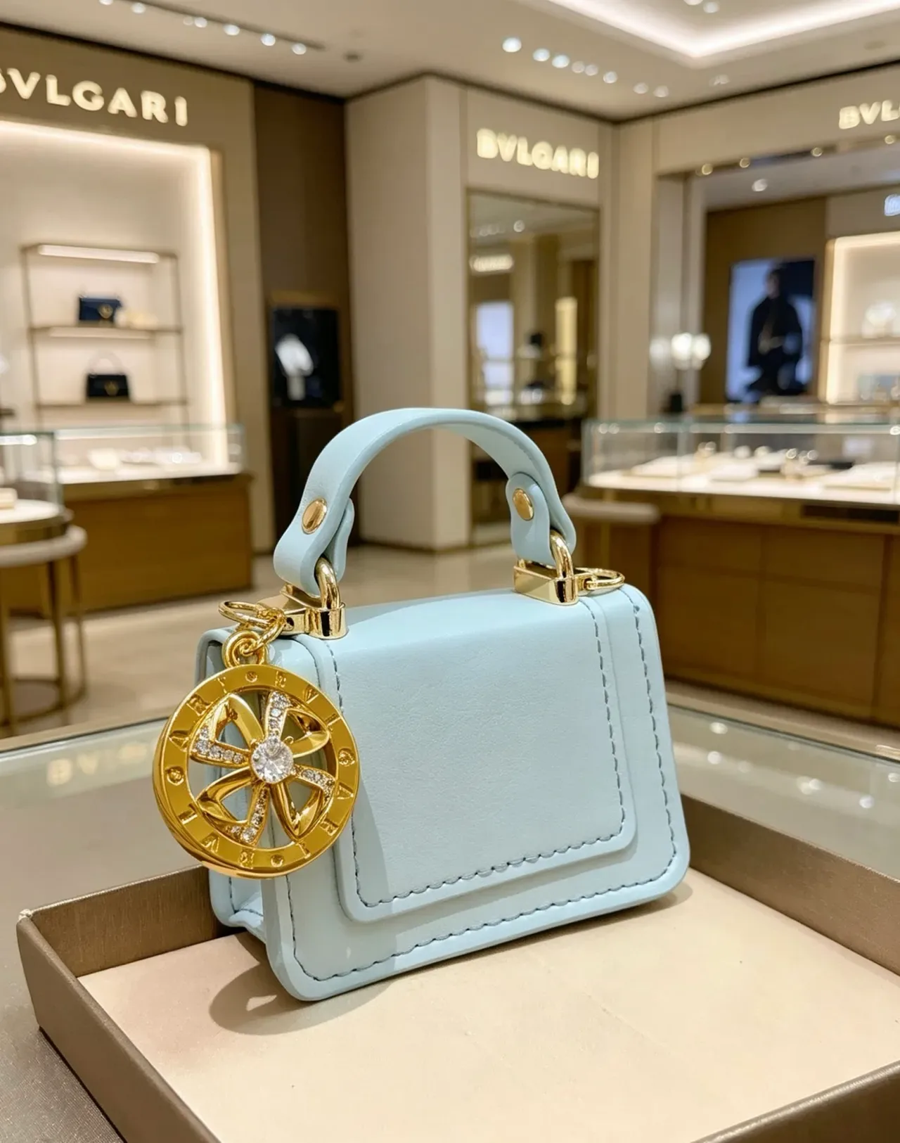 Bvlgari Bleu Doré Mini Sac Tote à Anse Supérieure et Fermeture à Rabat 4