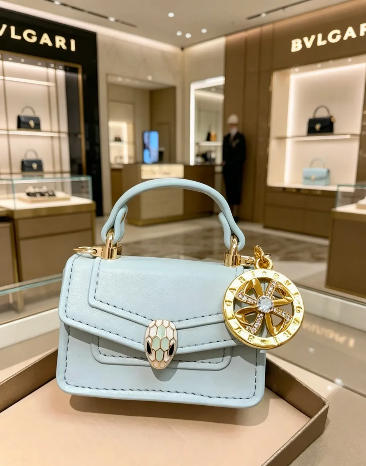 Bvlgari Bleu Doré Mini Sac Tote à Anse Supérieure et Fermeture à Rabat 5