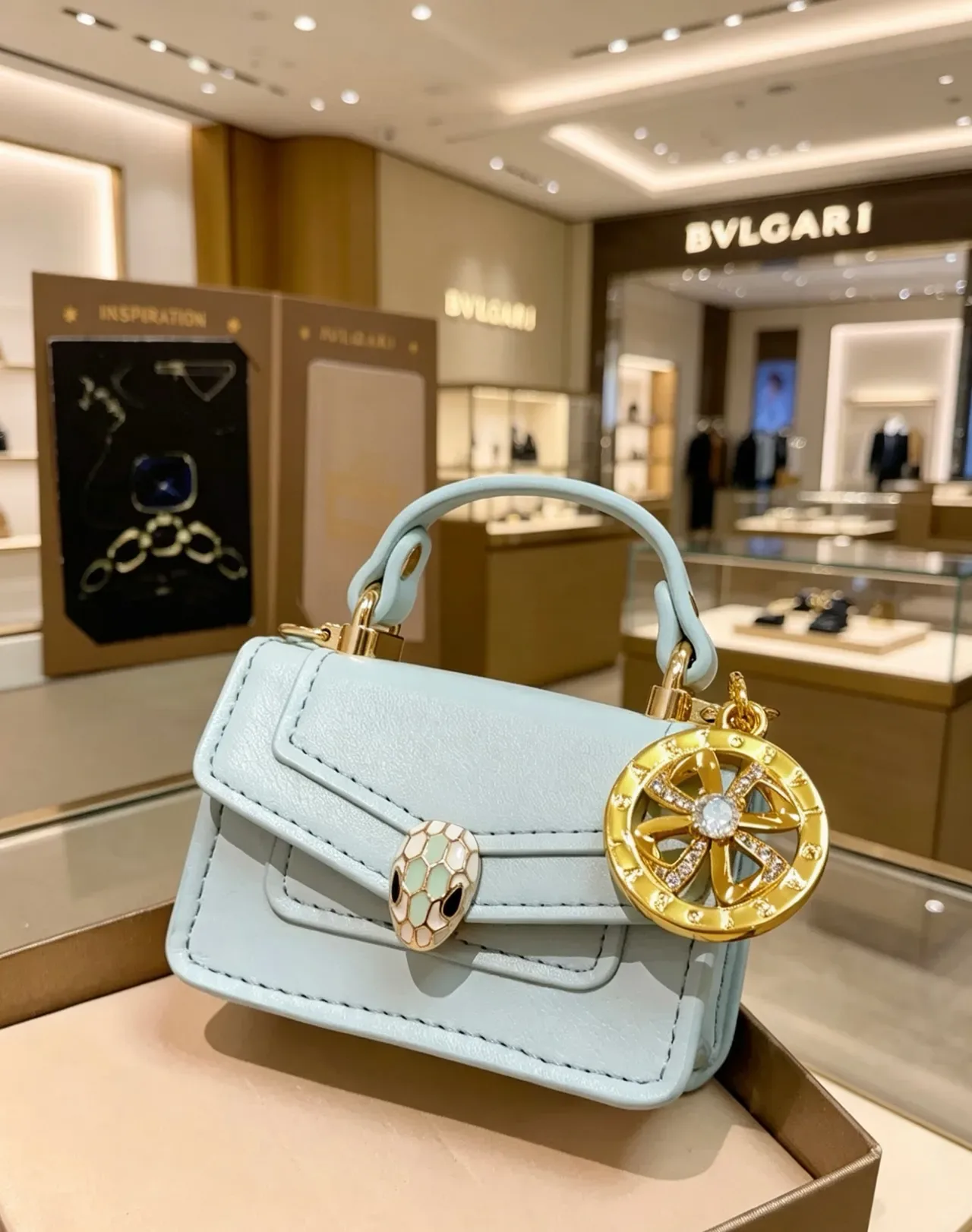 Bvlgari Bleu Doré Mini Sac Tote à Anse Supérieure et Fermeture à Rabat 6